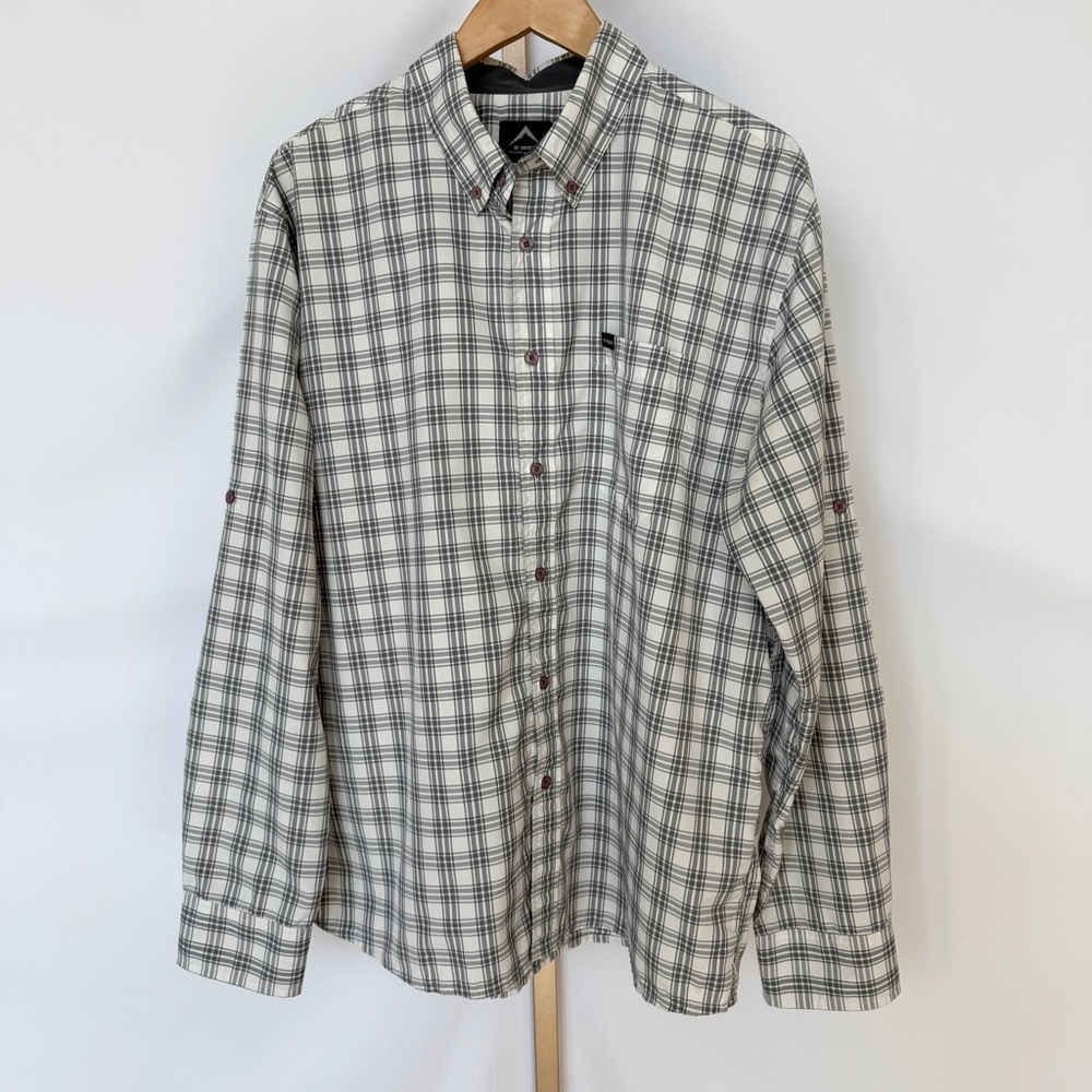 K-WAY Tech Men's Gray Plaid Long Sleeve Button-Up Shirt Size L Casual Collared